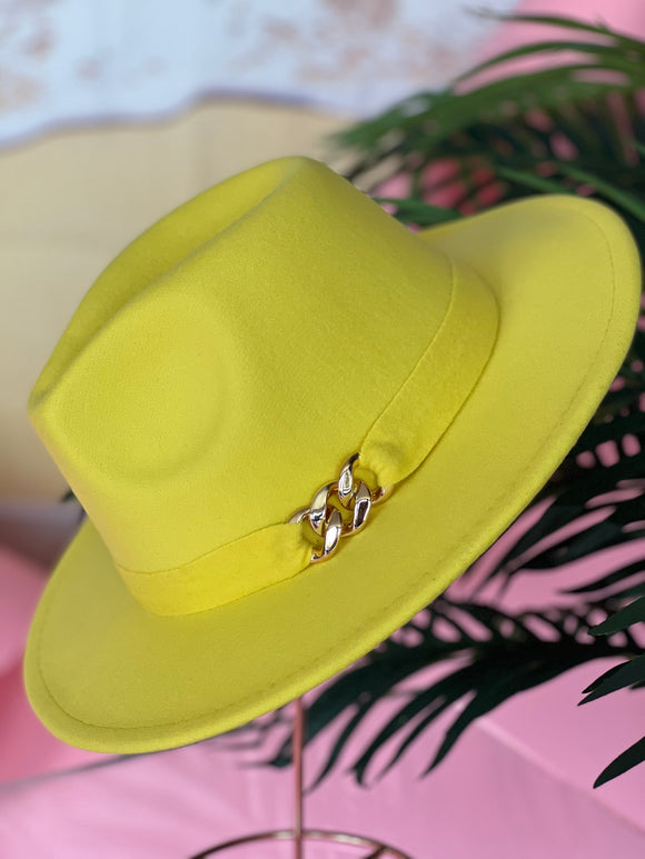 Fedora Hat - faux wool (Yellow)